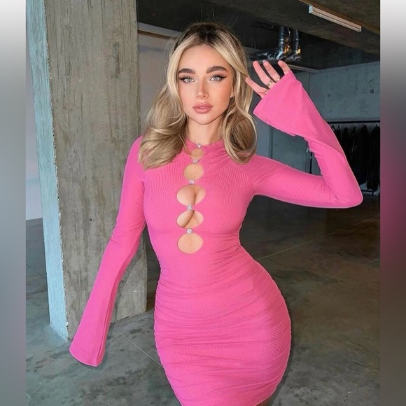 Oh Polly - Hot Pink Rhinestone Cut-out Dress - Picture 8 of 9